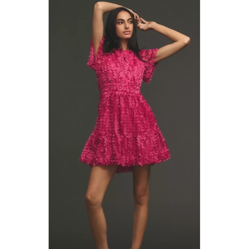Anthropologie Somerset Mini Dress Large Floral Appliqué Garden Party Wedding